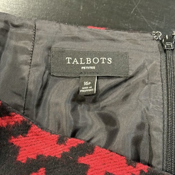 Talbots Womens Size 16 Wool Red Black Houndstooth Skirt Academia Office Siren - Picture 7 of 10